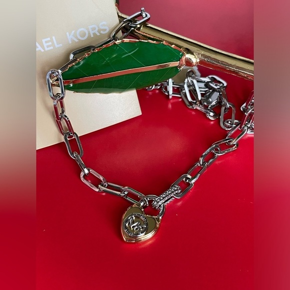 Michael Kors Necklace,Michael Kors Silver Necklace with Gold Heart Charm - Picture 6 of 13